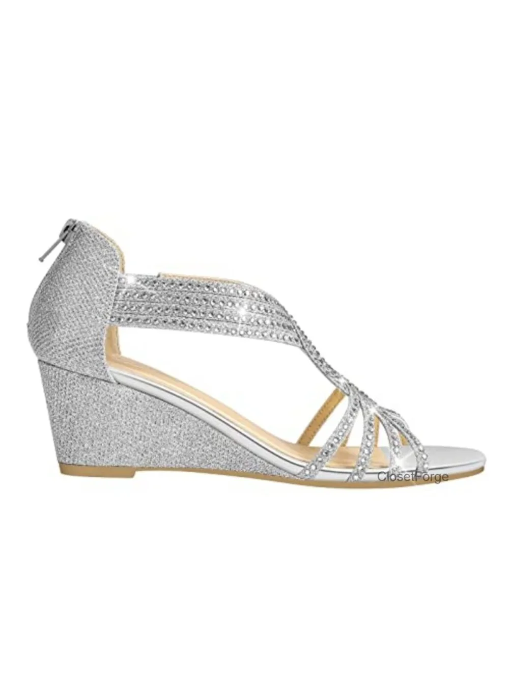 Women's Diana Low Wedge Sandals Sparkly Rhinestone Open Toe